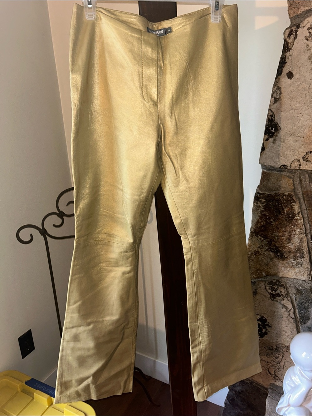 Bisou Bisou Metallic Gold Straight-Leg leather Pants